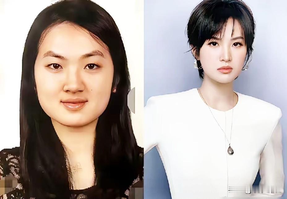 刷到姚安娜近照，我愣是看了好几秒才认出来。

以前那组毕业照，脸圆圆的，笑起来没
