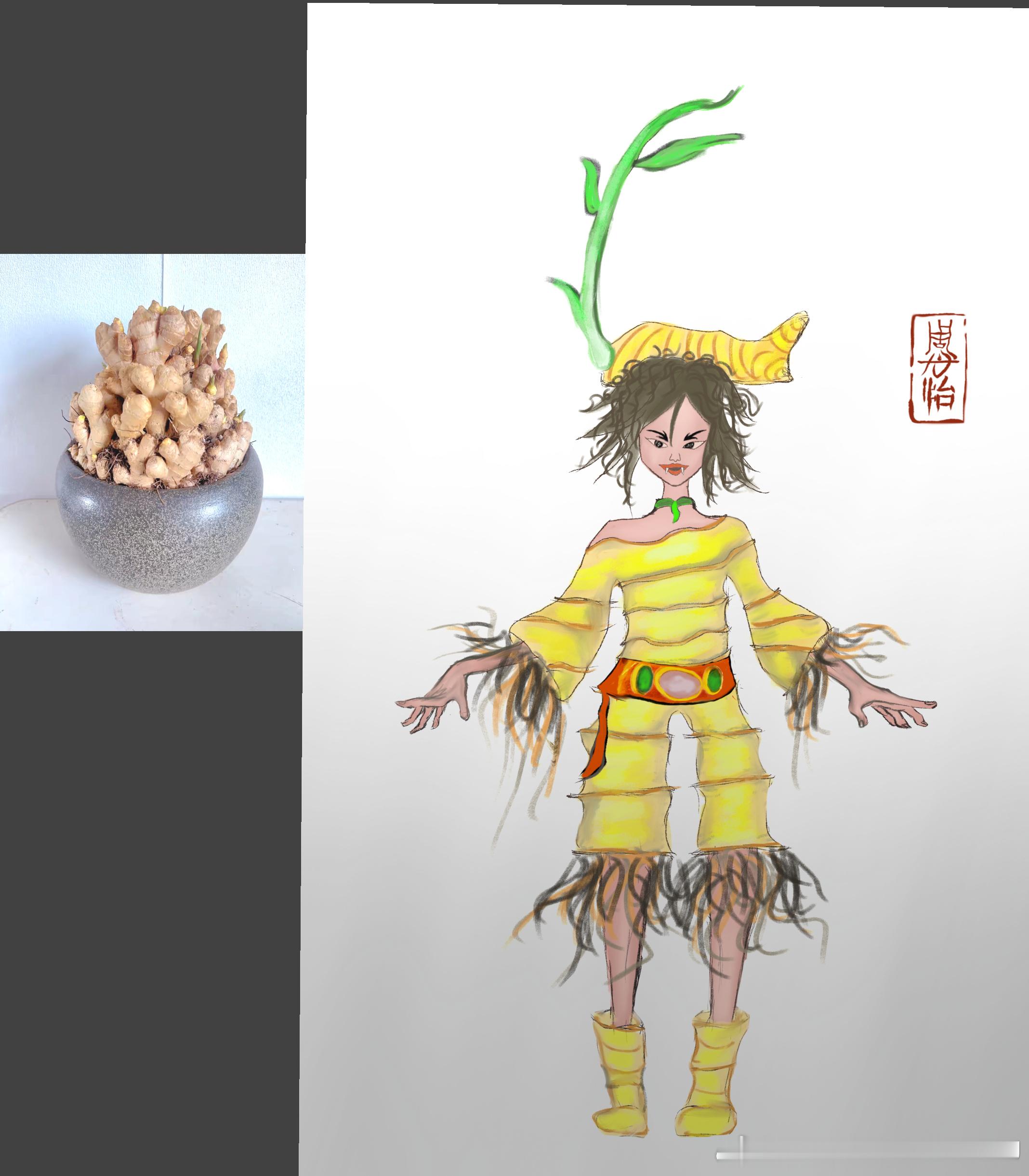 《是生姜！你收到了生姜！》手绘概念设计-角色原画-姜妖 这样的外卖才配收我的打包