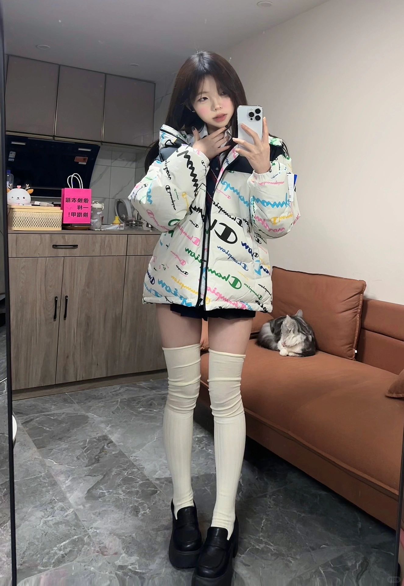 jk➕棉服 真的和过膝袜太配了！