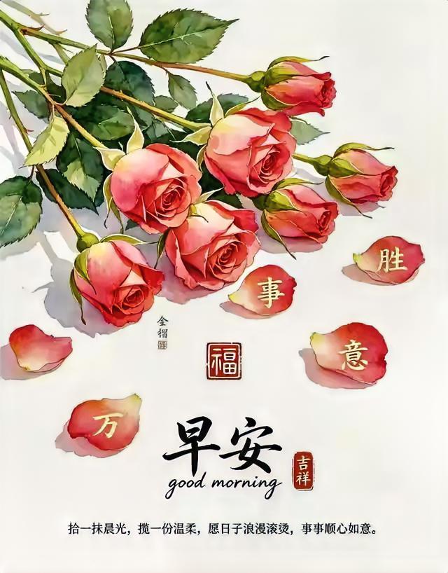愿你：
日子有光，抬头遇喜；
心中有爱，步步生香。早安！☀️✨
分享早安美图，祝