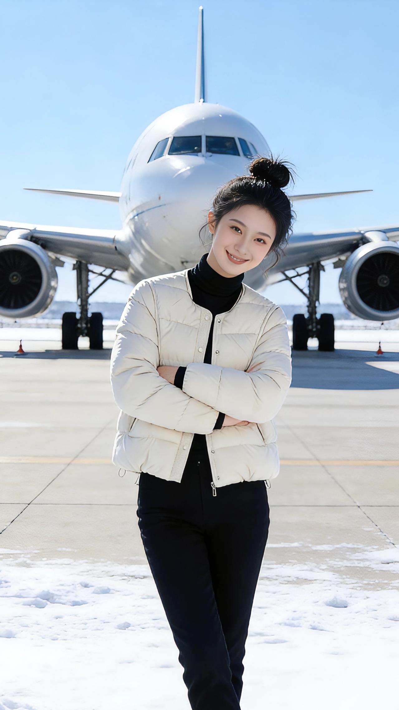 空港冬日
 
雪沫还凝在停机坪的水泥缝里，阳光却已把天空洗成澄澈的蓝。客机的银白