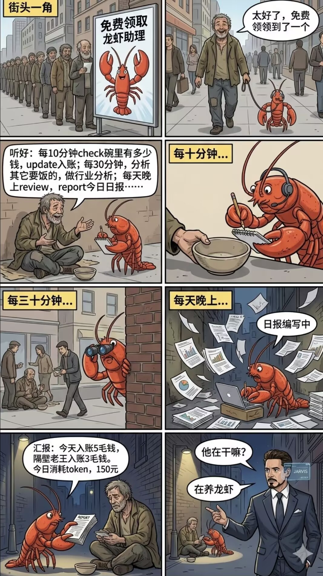 群里看到的养龙虾AI漫画，过于真实给我绷不住了