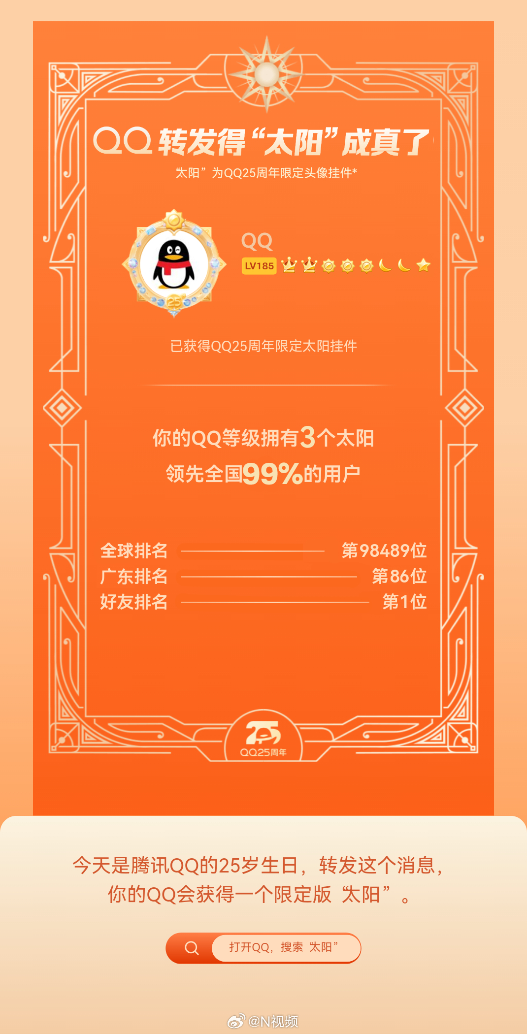 #QQ转发得太阳#【转发得太阳真的假的？官方回应：这次是真的！】腾讯QQ25周年