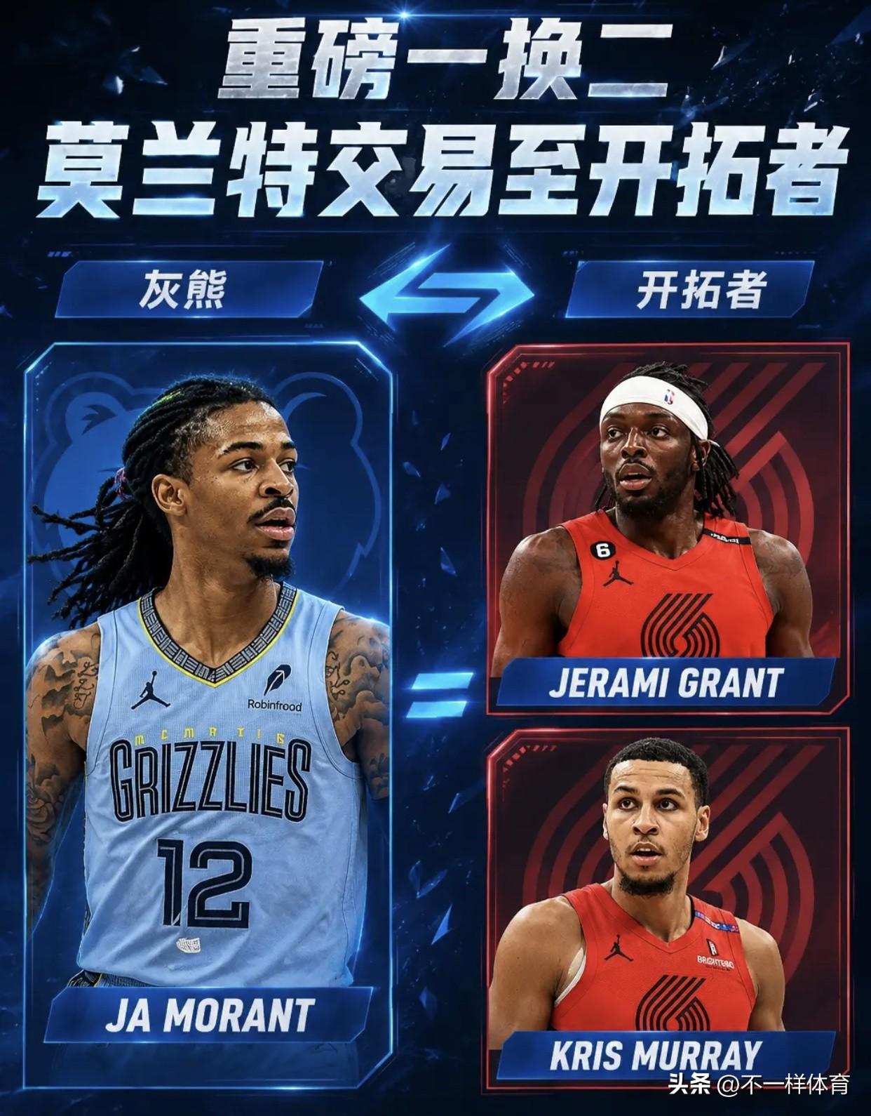 NBA重磅交易：灰熊将莫兰特交易至开拓者！换回杰拉米·格兰特+克里斯·穆雷，孟菲
