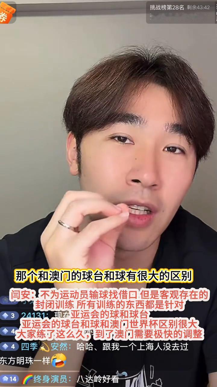 闫安：不为运动员输球找借口，但是客观存在的。
因为我封闭训练所有的东西针对的都是