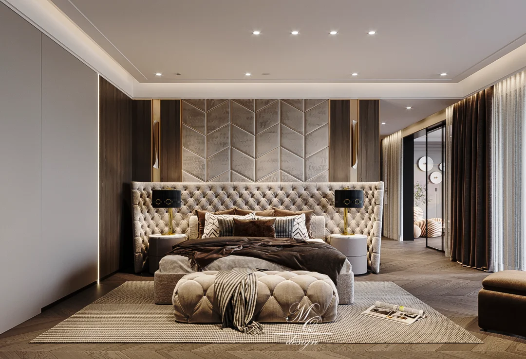 想窝在床上一整天的现代轻奢风卧室设计