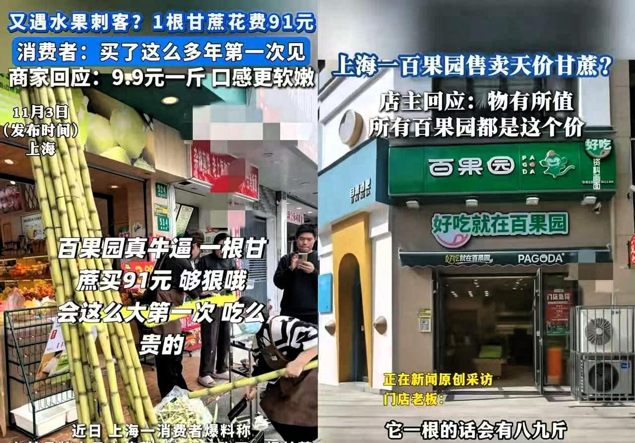 上海一男子在水果店买了一根甘蔗91元
 “早知道这价，我绝对不买！”上海一位市民
