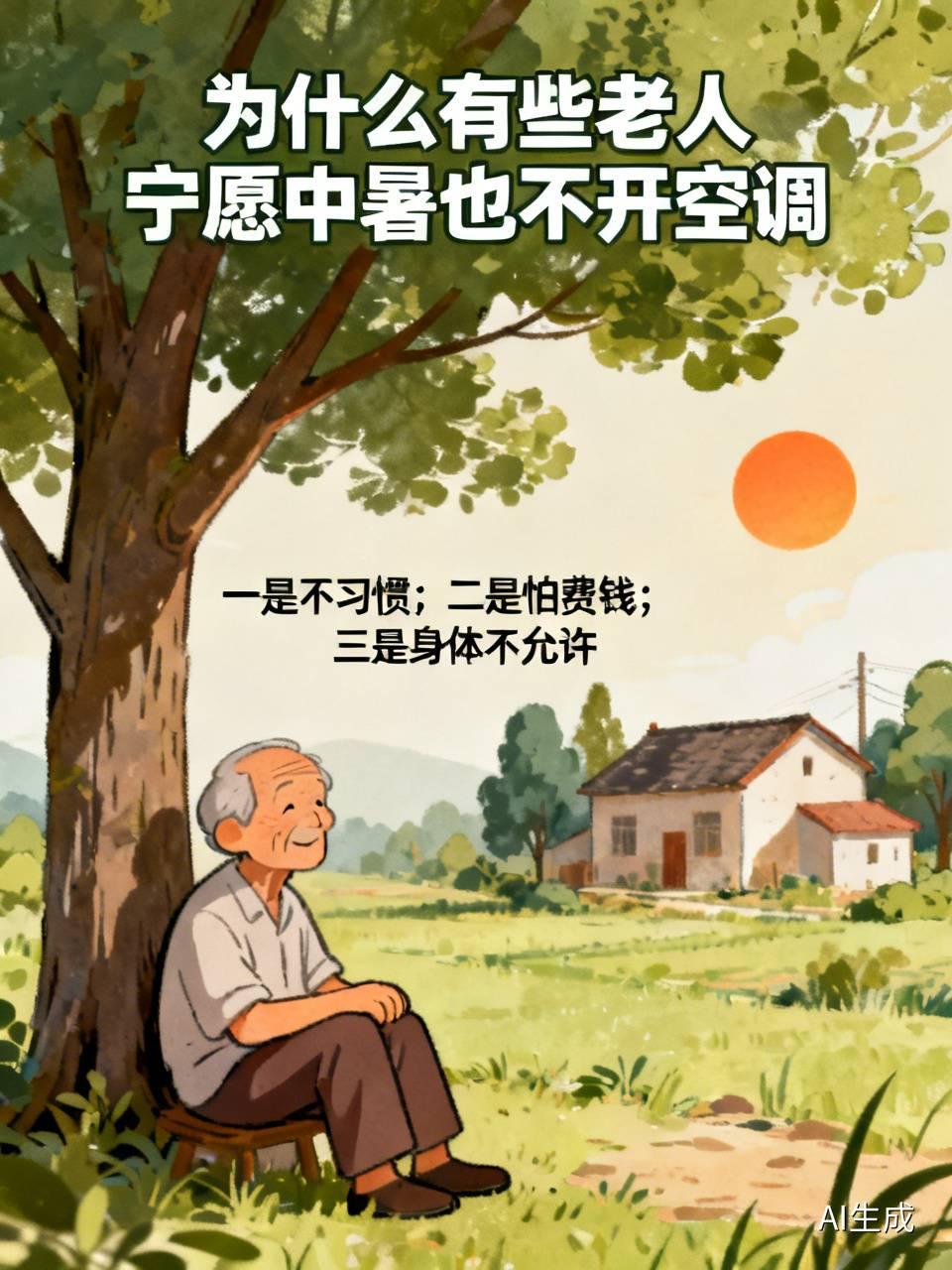 有些老人宁愿中暑也不开空调，原因还挺复杂。我家老人就是，死活不肯开空调。
   