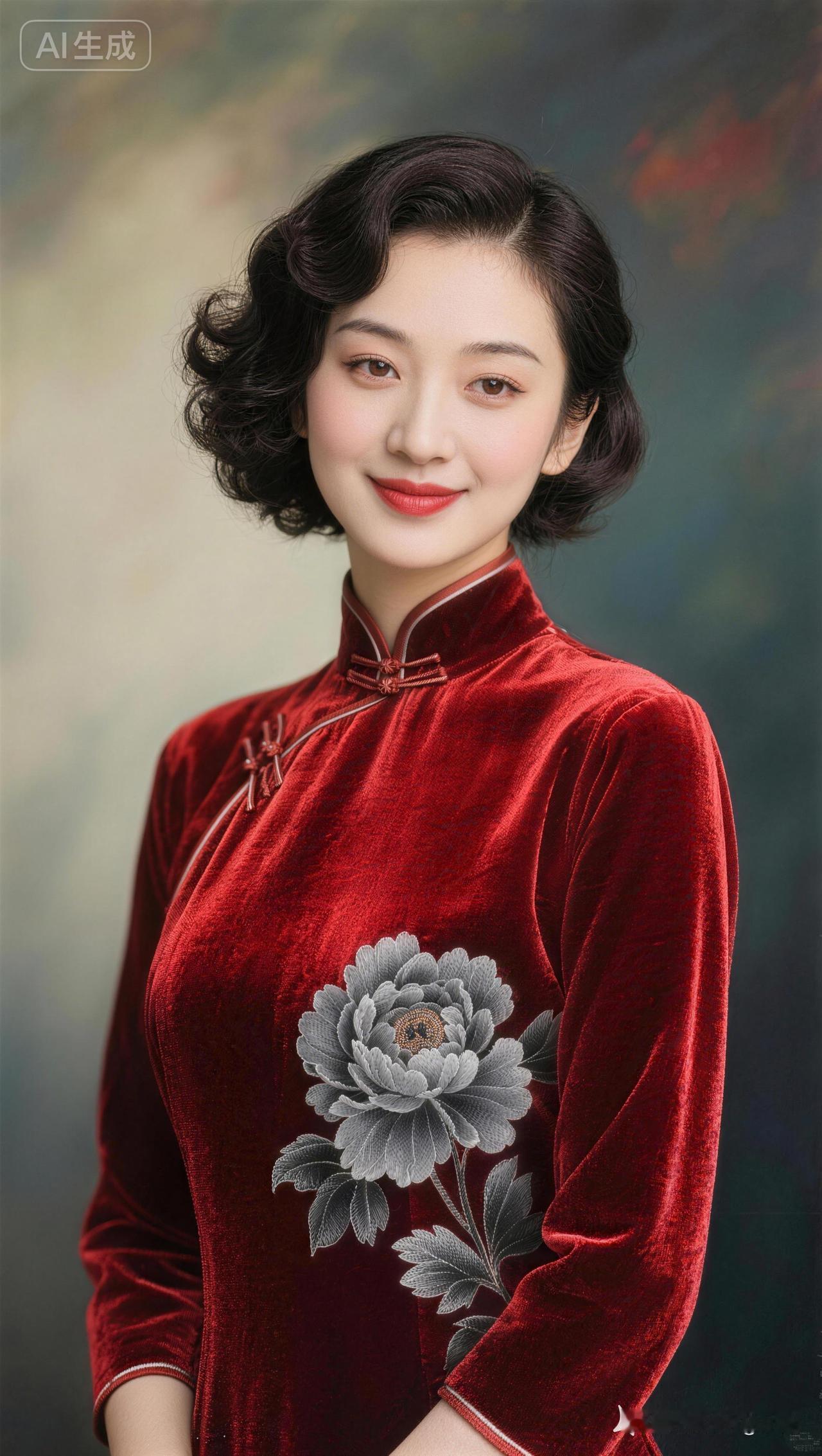 这姑娘穿着红色旗袍真好看！