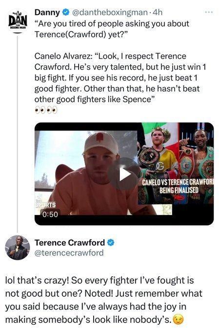 拳坛速递  克劳福德Terence Crawford回应阿瓦Canelo Alv