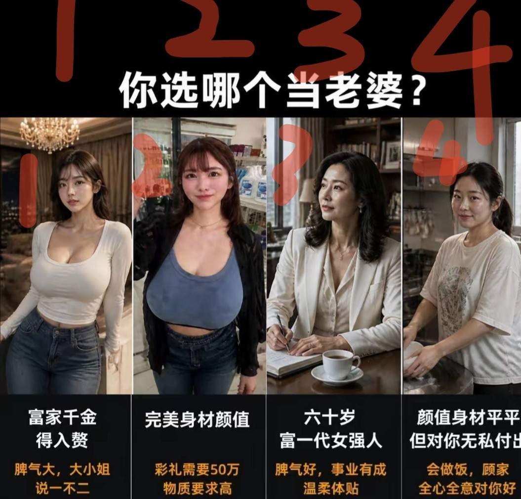 40岁的男人应该会选3号吧
反正我选4号
你会选择几号呢？
