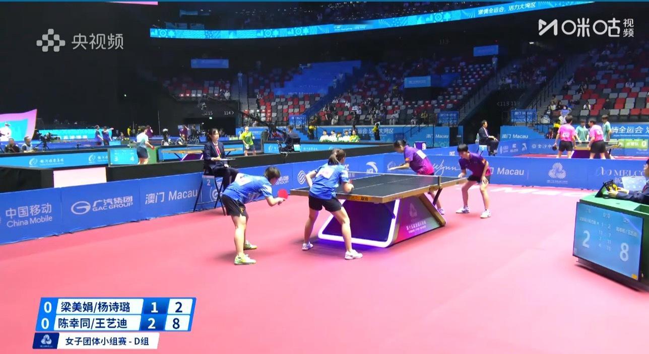 2025大湾区全运会女子团体C组广东0-1辽宁梁美娟/杨诗璐1-3王艺迪/陈幸同