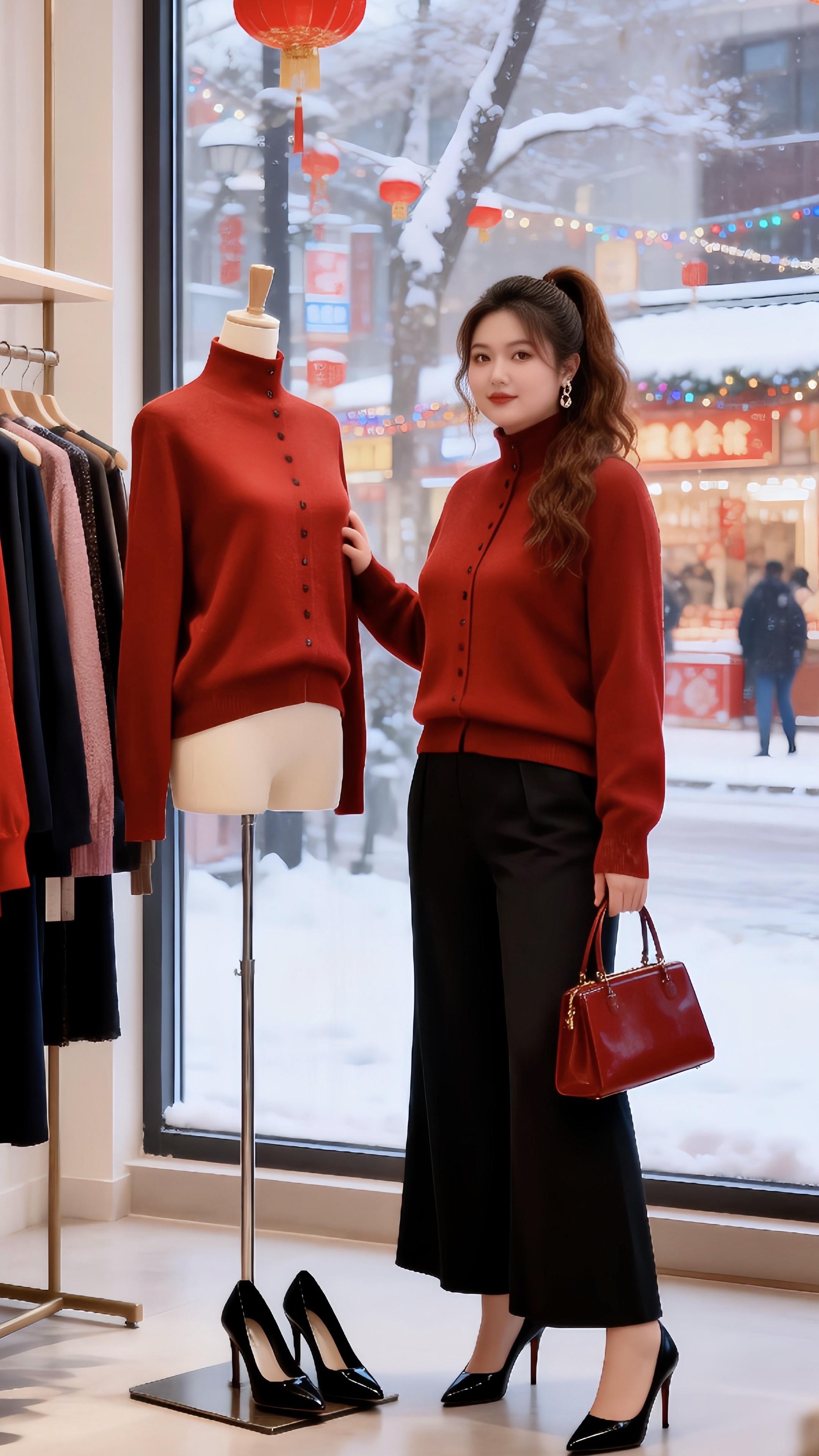 红色毛衣新年好运红我先穿上了年底微胖女生体面穿搭冬日穿搭一周不重样就要...