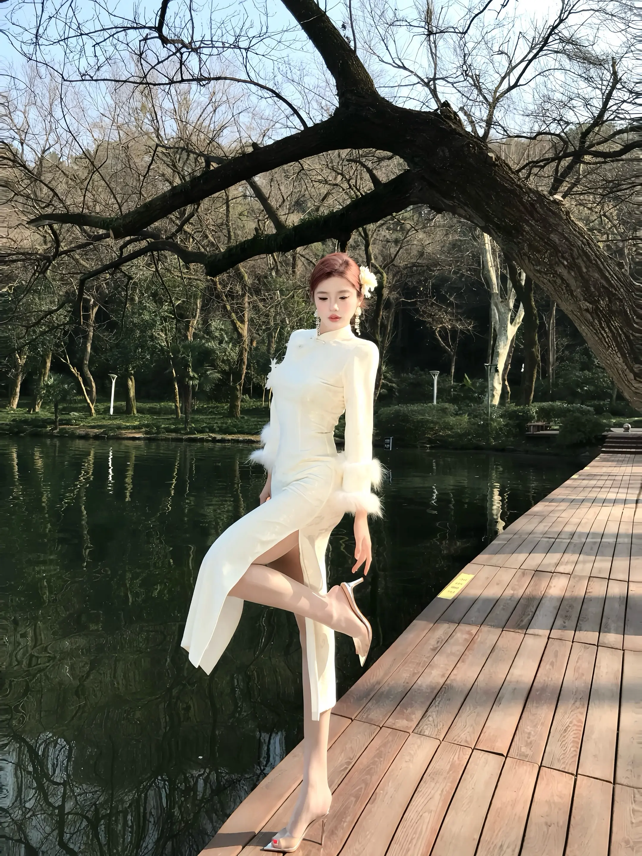 西湖拍照  旗袍