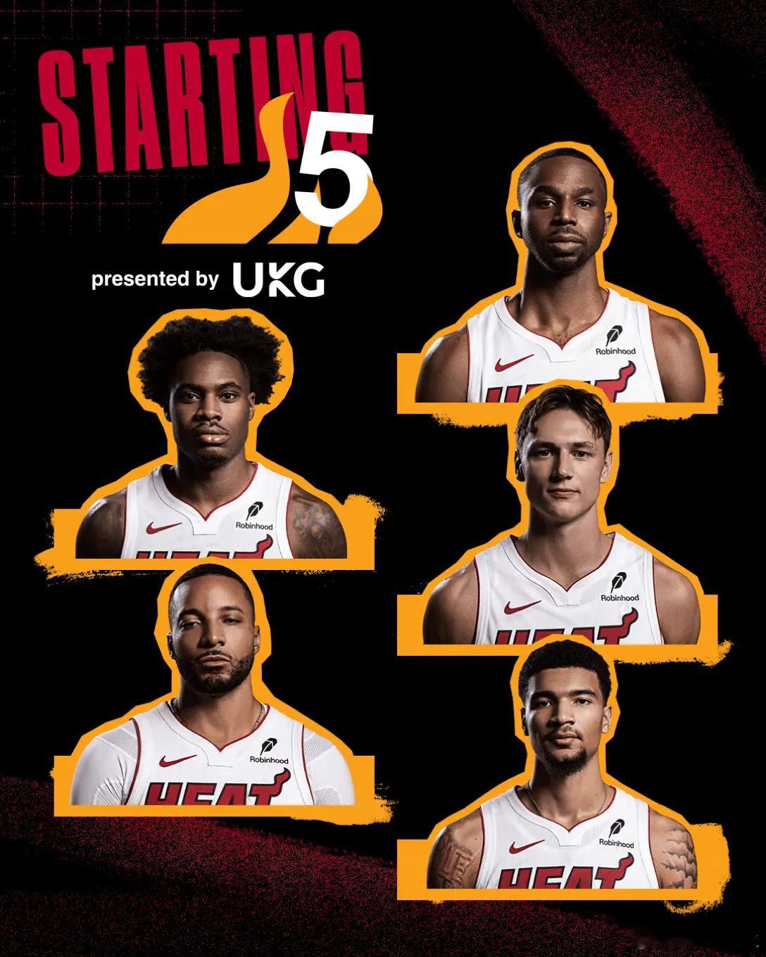 热火首发：小米切尔、鲍威尔、威金斯、拉尔松、韦尔。阿德巴约因下背部酸痛缺席对阵老