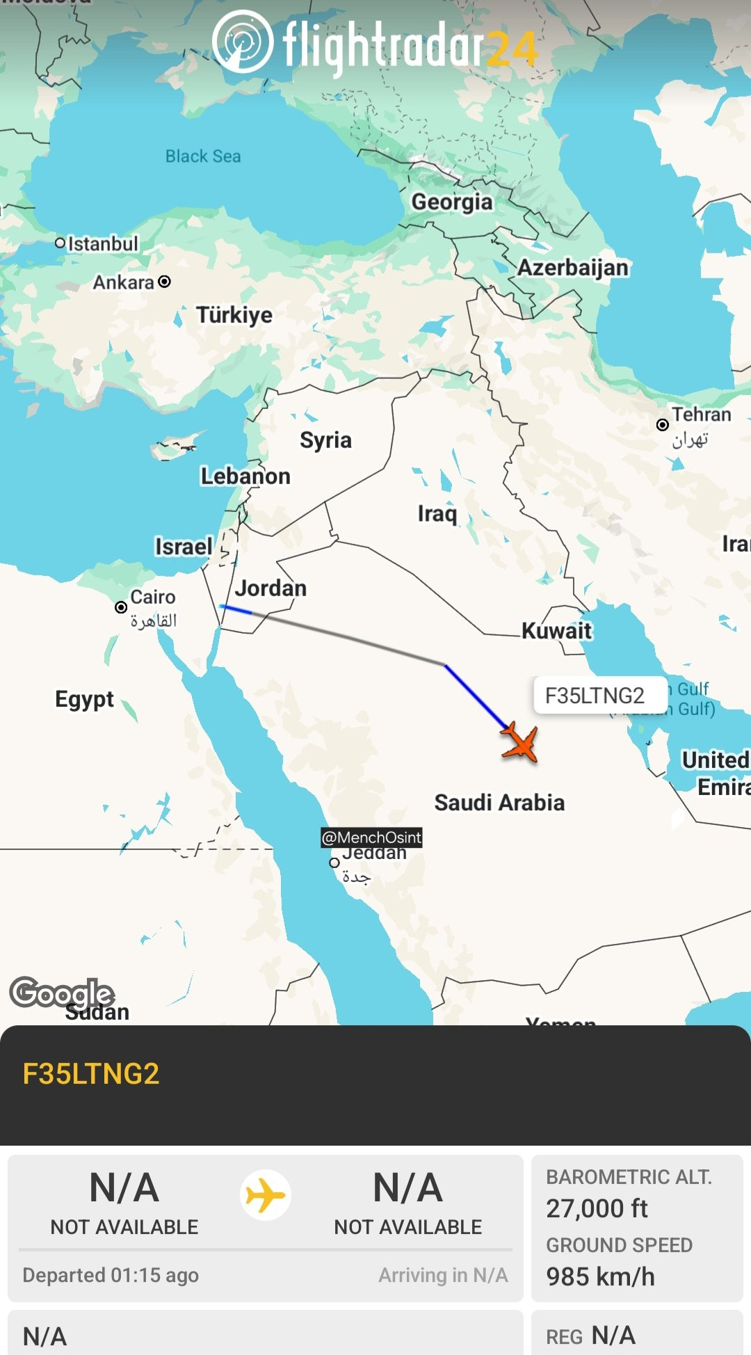 🔻罕见在 Flightradar24 上看到美国 F-35 战机。🔻从奥夫达