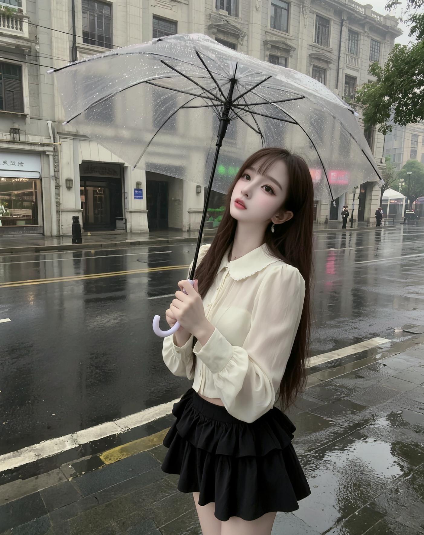 下雨天松弛感穿搭 日常穿搭分享 雨伞拍照 氛围感拉满的穿搭 雨天拍照