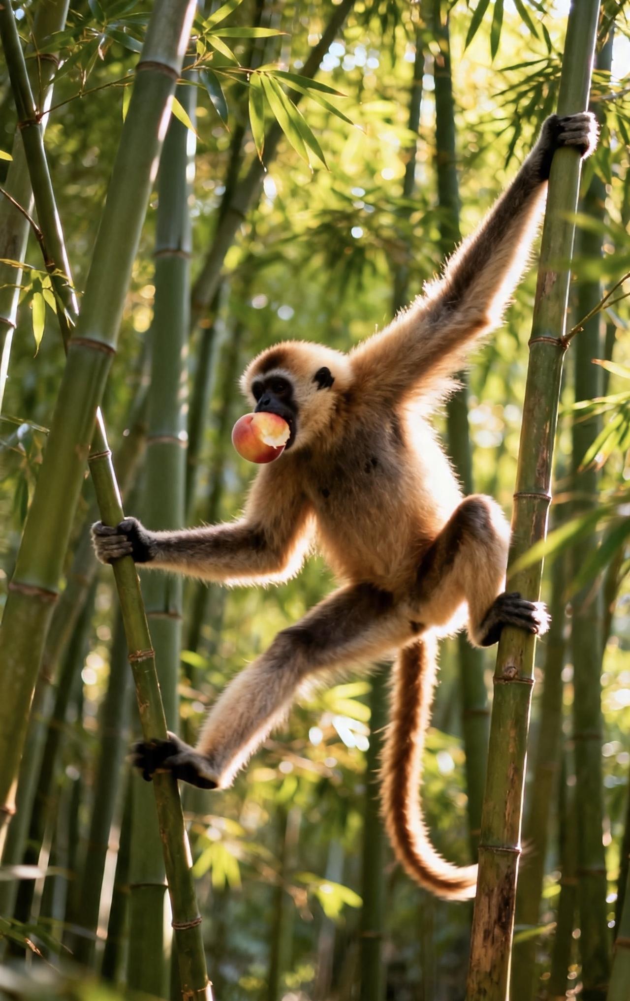 精美壁纸（708）🌈
📝几只猴子在林间争抢着熟透的桃子，长臂猿身手矫健，紧随