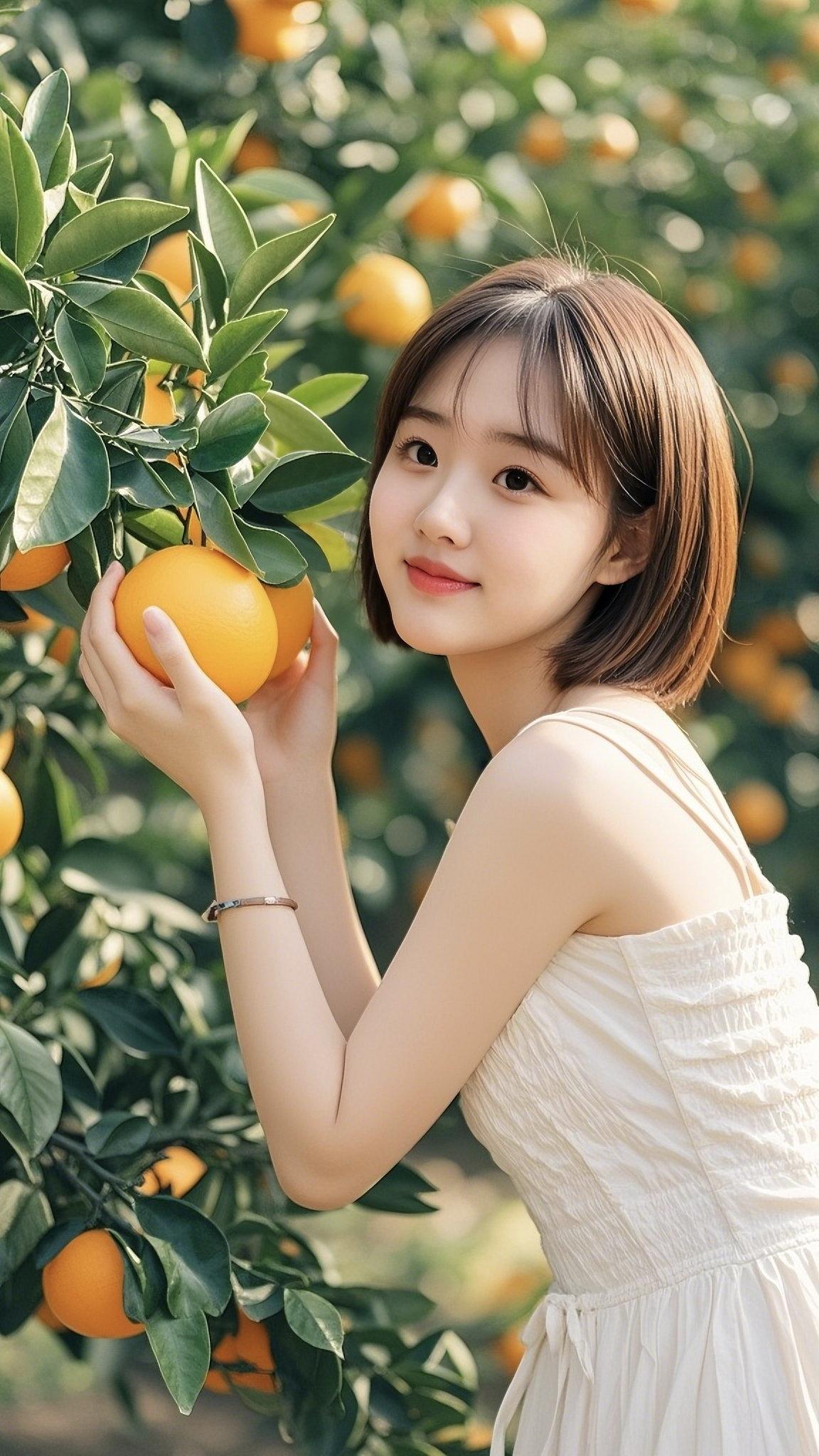 摘个橙子，享受美好时光。