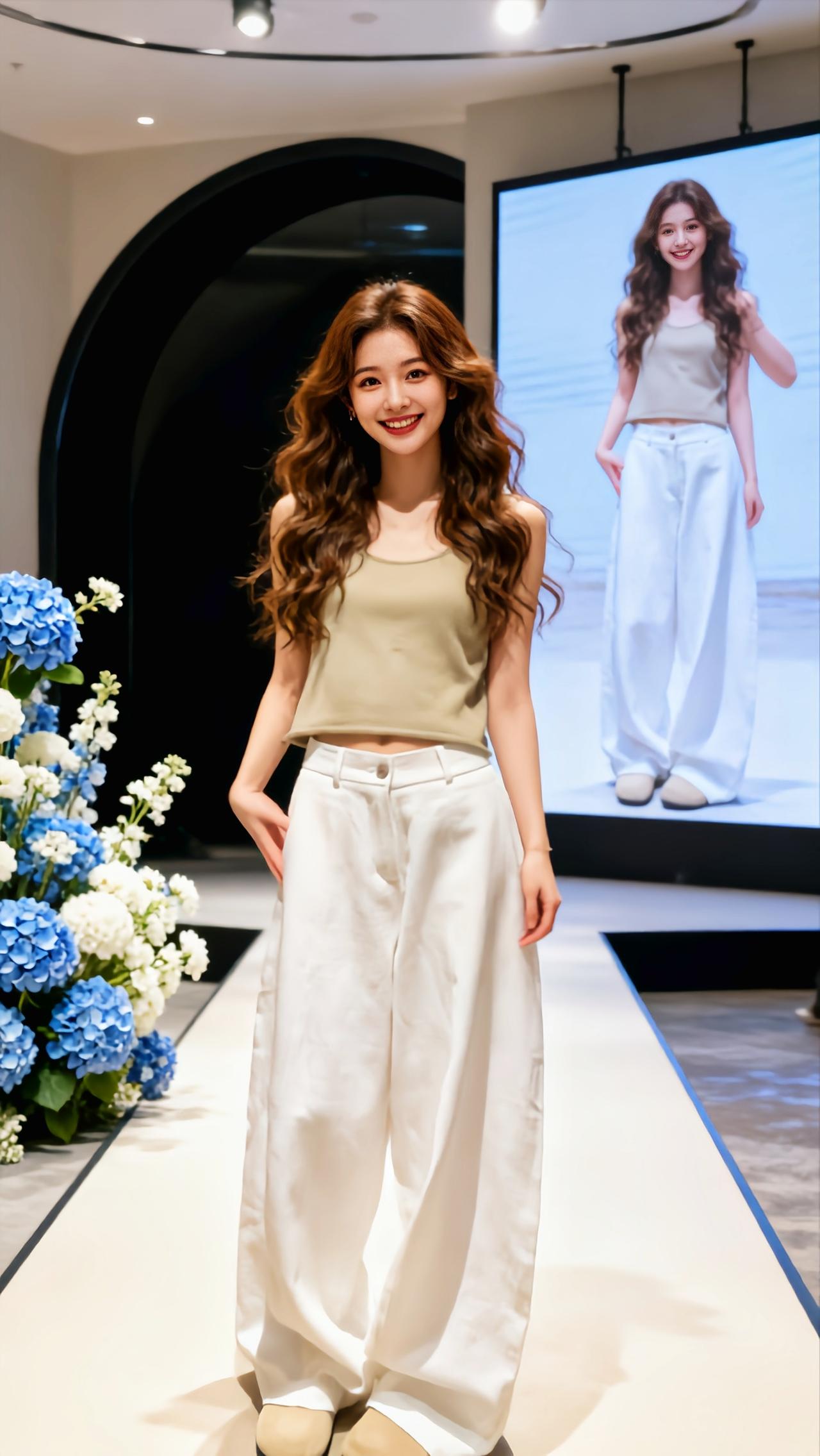 秀场 美到发光 直筒显瘦秀场同款长裤 超a夏日穿搭 背心阔腿裤穿搭