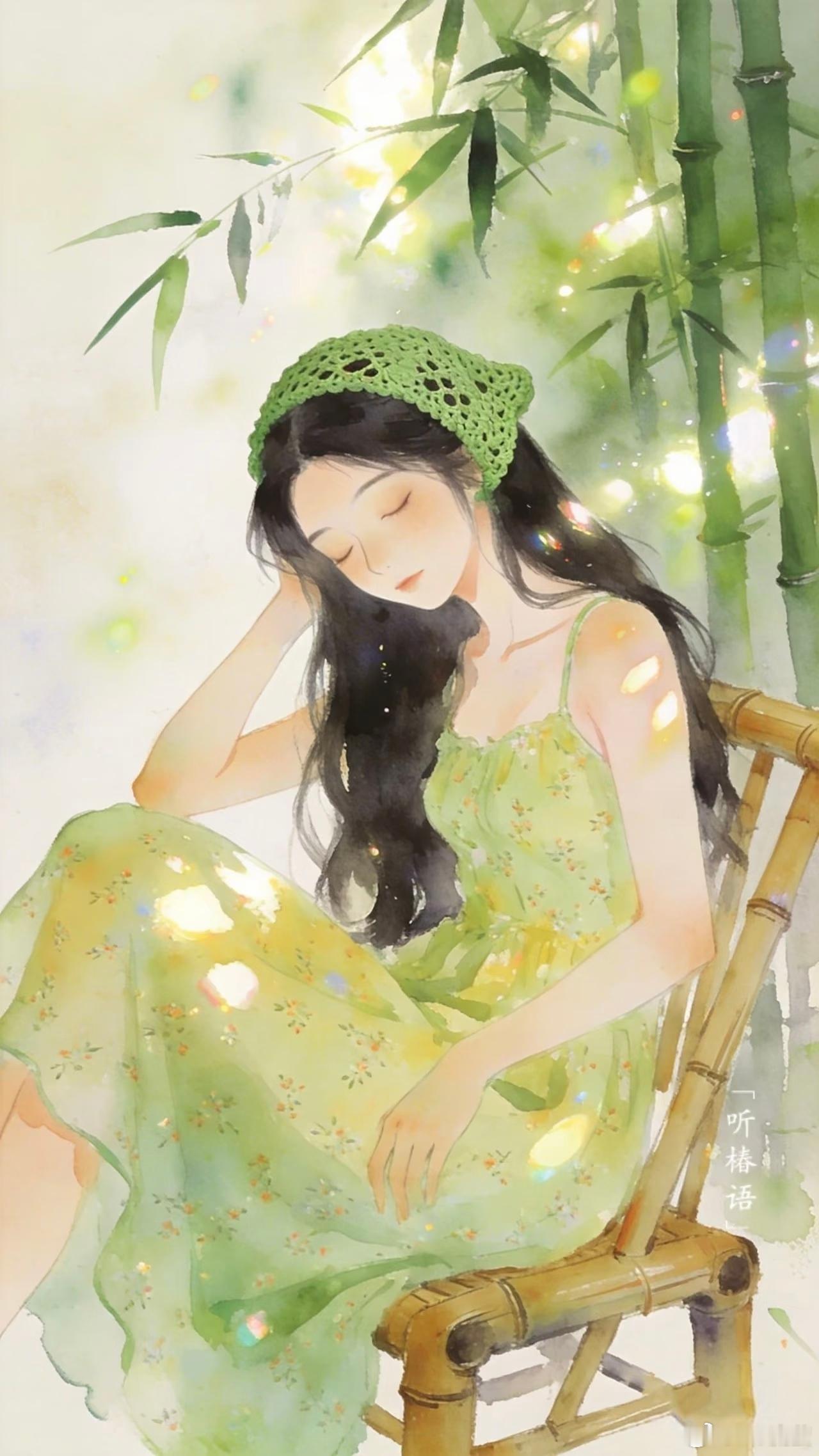 阳光把竹椅晒成暖烘炉✨，碎花裙盛满夏天的梦。书页间滑落半片柠檬香，连风都踮脚不敢