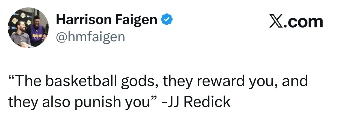 😂JJ雷迪克：“篮球之神向来如此，既会眷顾你，也会惩戒你。” 