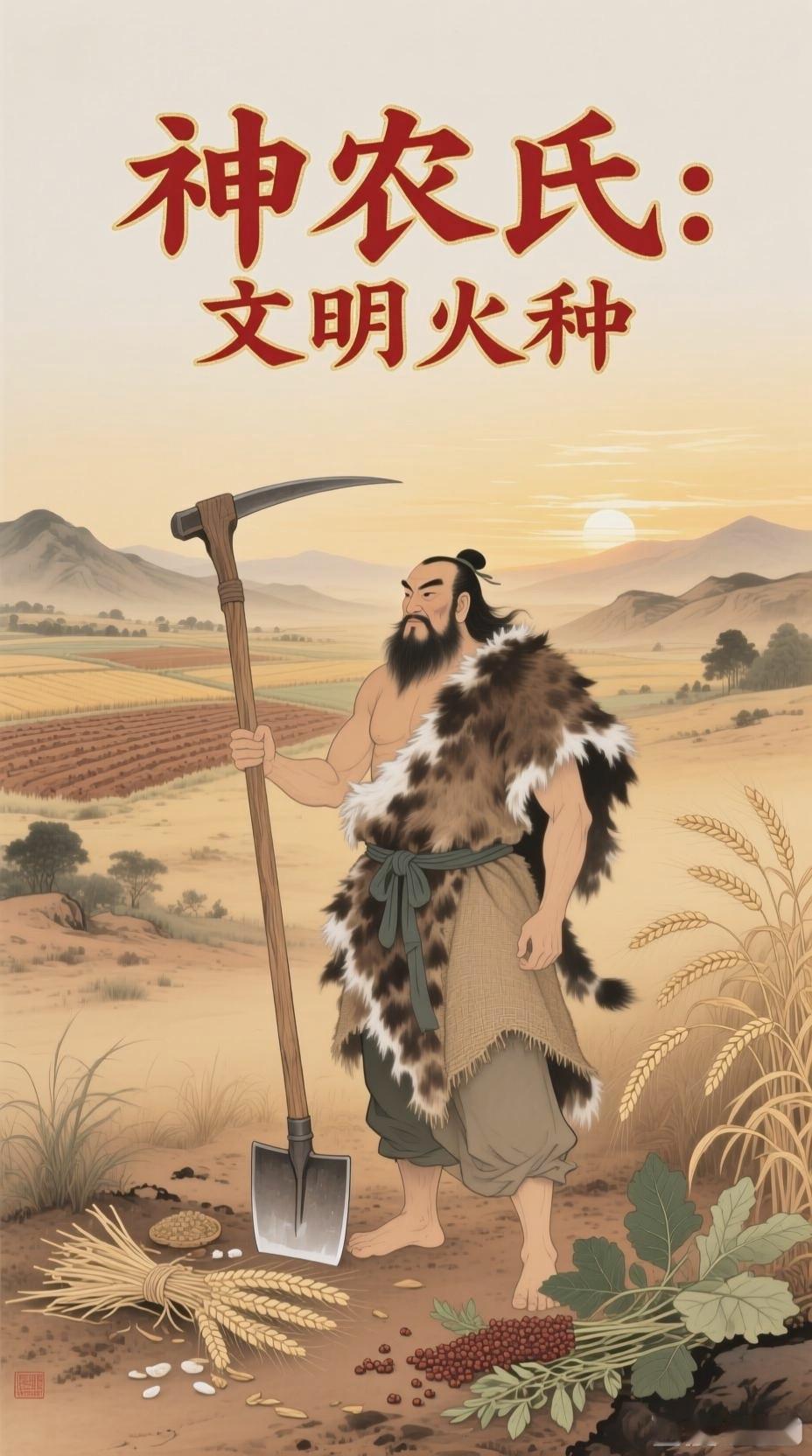 神农氏的智慧藏在华夏文明的民生根脉里：他观天时察地利，斫木为耒耜，驯化五谷让先民