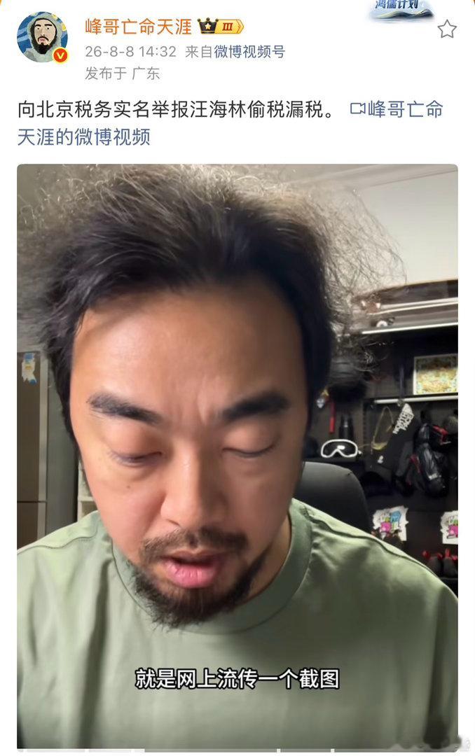 这俩有点相爱相杀了，这么一闹，最终是要进去一个还是大和解峰哥实名举报汪海林偷税漏