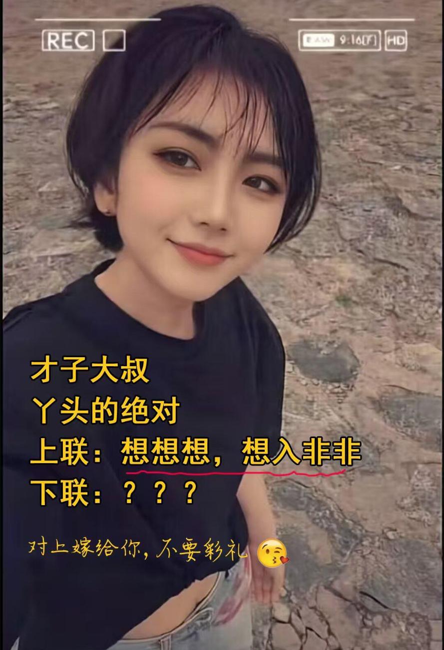 美女比文招亲，以你的文采能对出完美下联吗？
上联：想想想，想入非非
下联：？？？