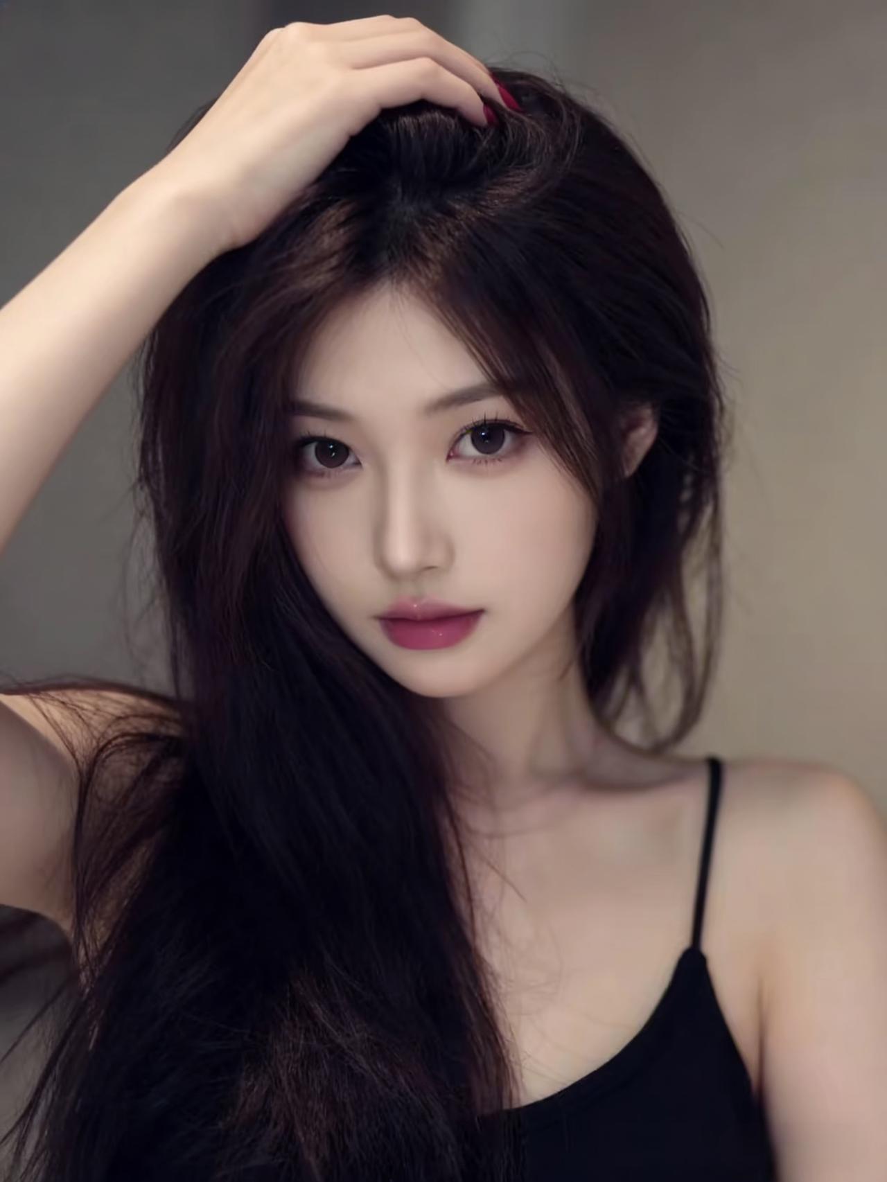 黑发飘逸，红唇撩人，散发迷人魅力[kiss]高清美女