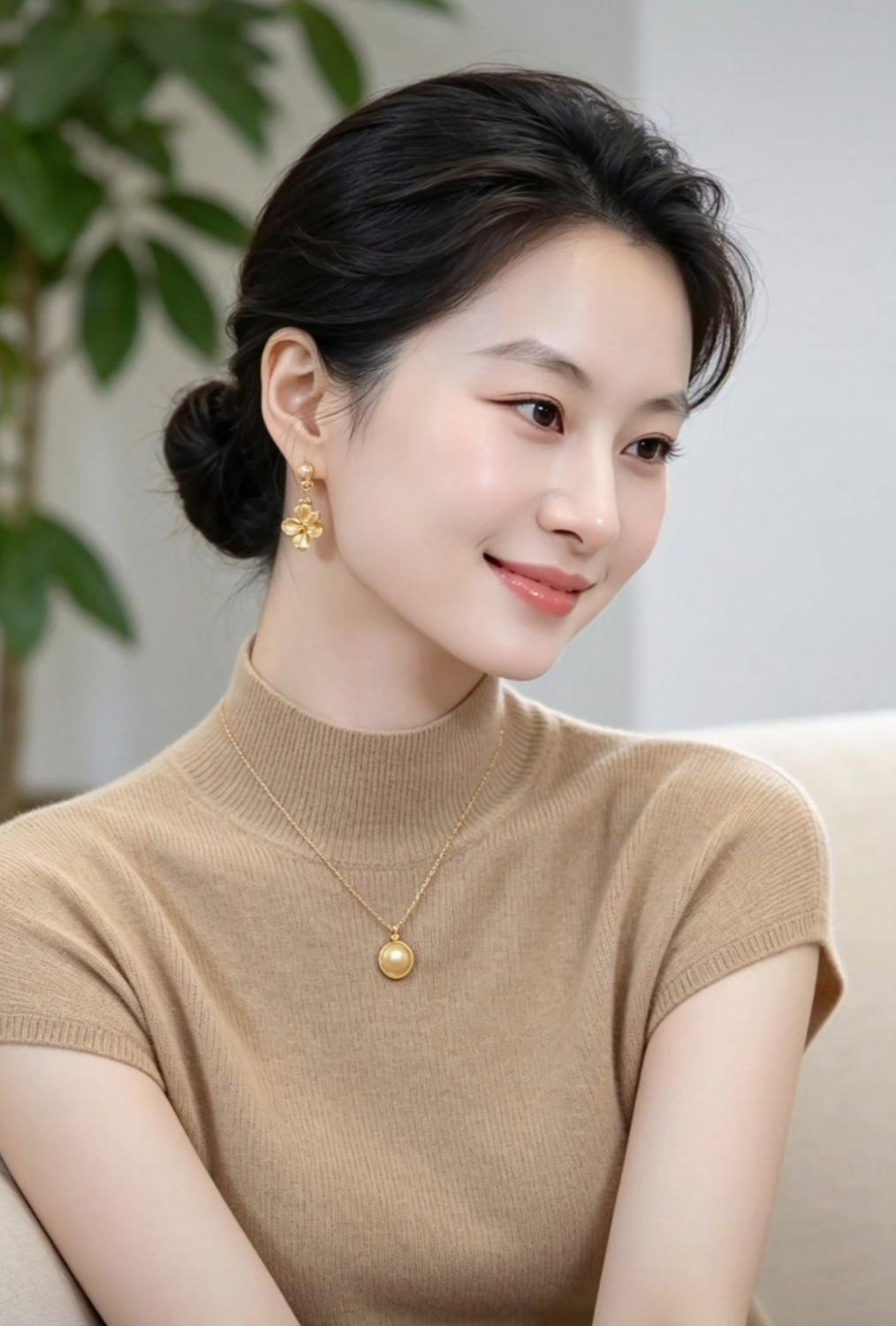 这位女士打扮得真优雅。