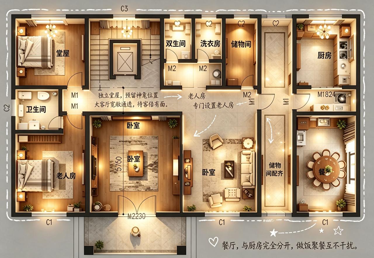别乱建农村自建房，这套户型真是绝绝子。农村自建房 农村自建别墅 别墅设计 别墅