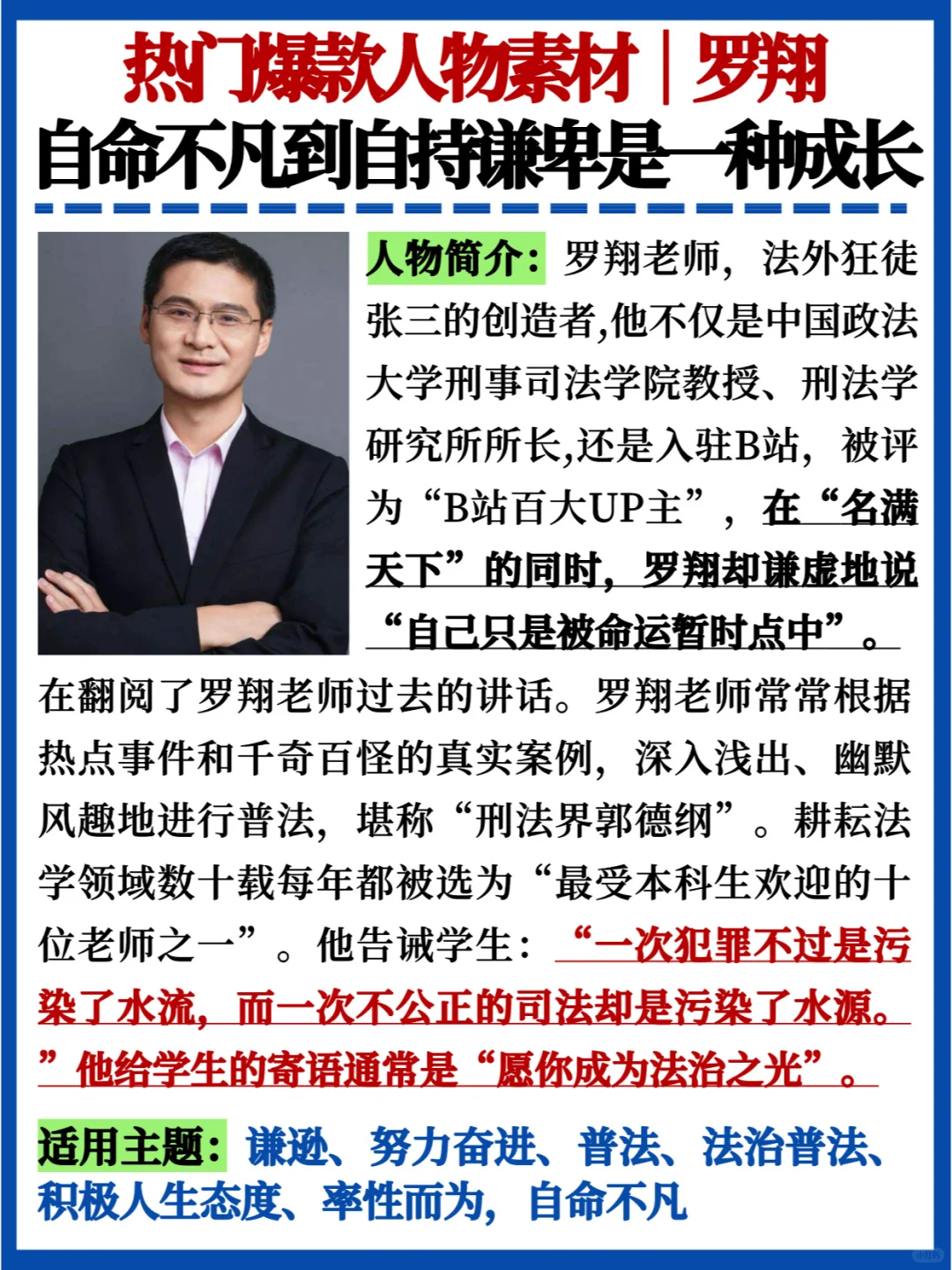 热门爆款人物素材🔥罗翔｜新时代的普法者