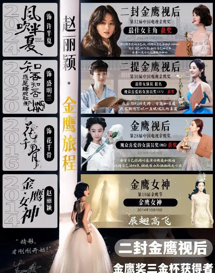 赵丽颖金鹰实绩图，赵丽颖金鹰旅程，颖宝用十年从金鹰女神到二封金鹰视后，她一步一个