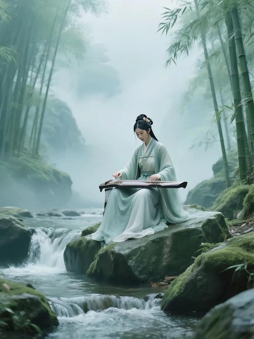 上联：幽涧流泉弹雅曲，
下联：唯愿琴瑟能和鸣。愿这清涧泉声与琴瑟之音相映，共谱和