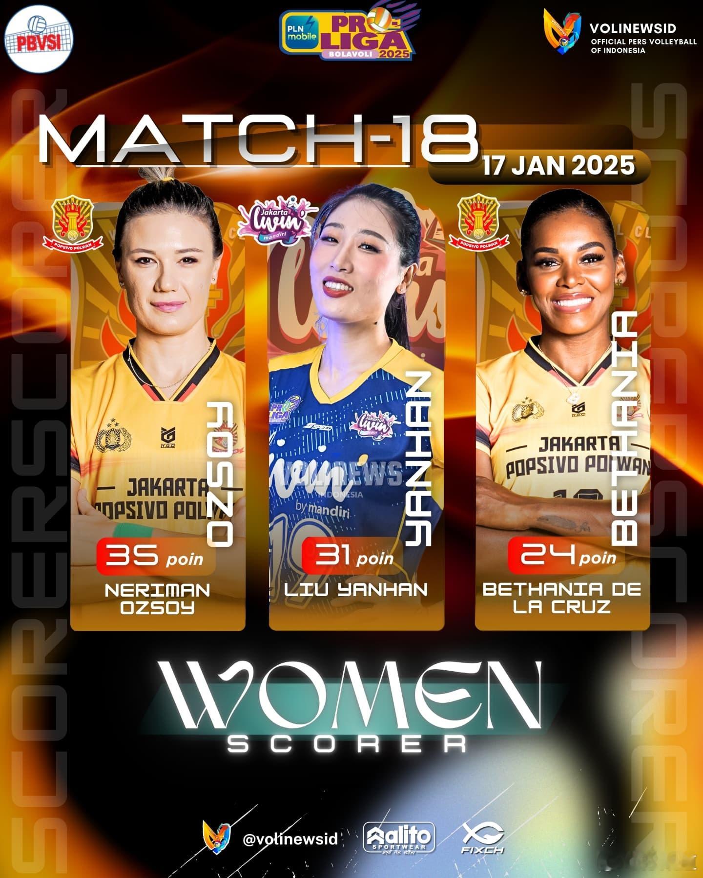 刘晏含[超话]  女排 印尼联赛：雅加达波普西沃 3-2（25-17/25-23