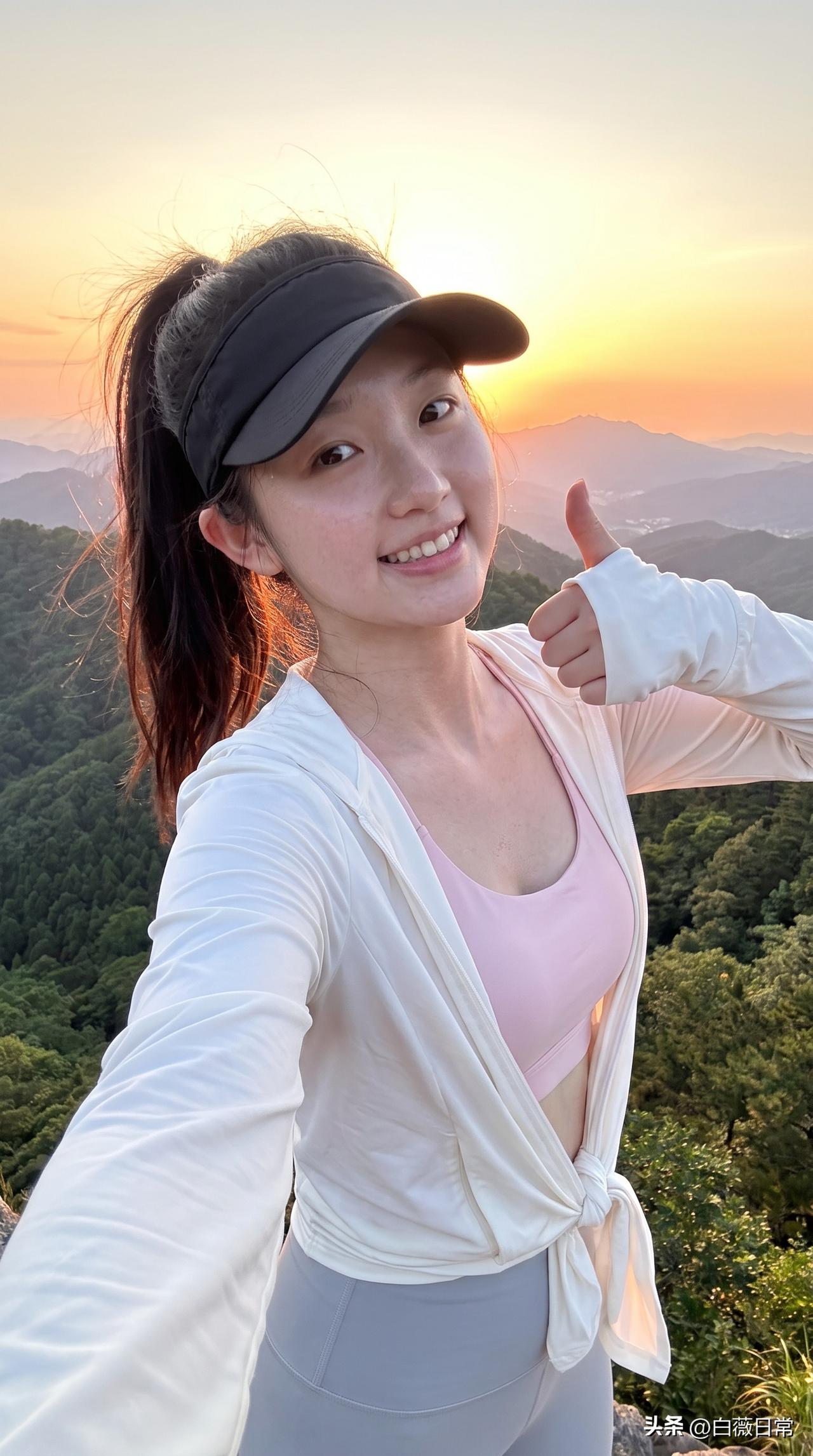爬到山顶的时候，人是累的，心是静的
爬到山顶的时候，出了一身汗，衣服贴在背上，风