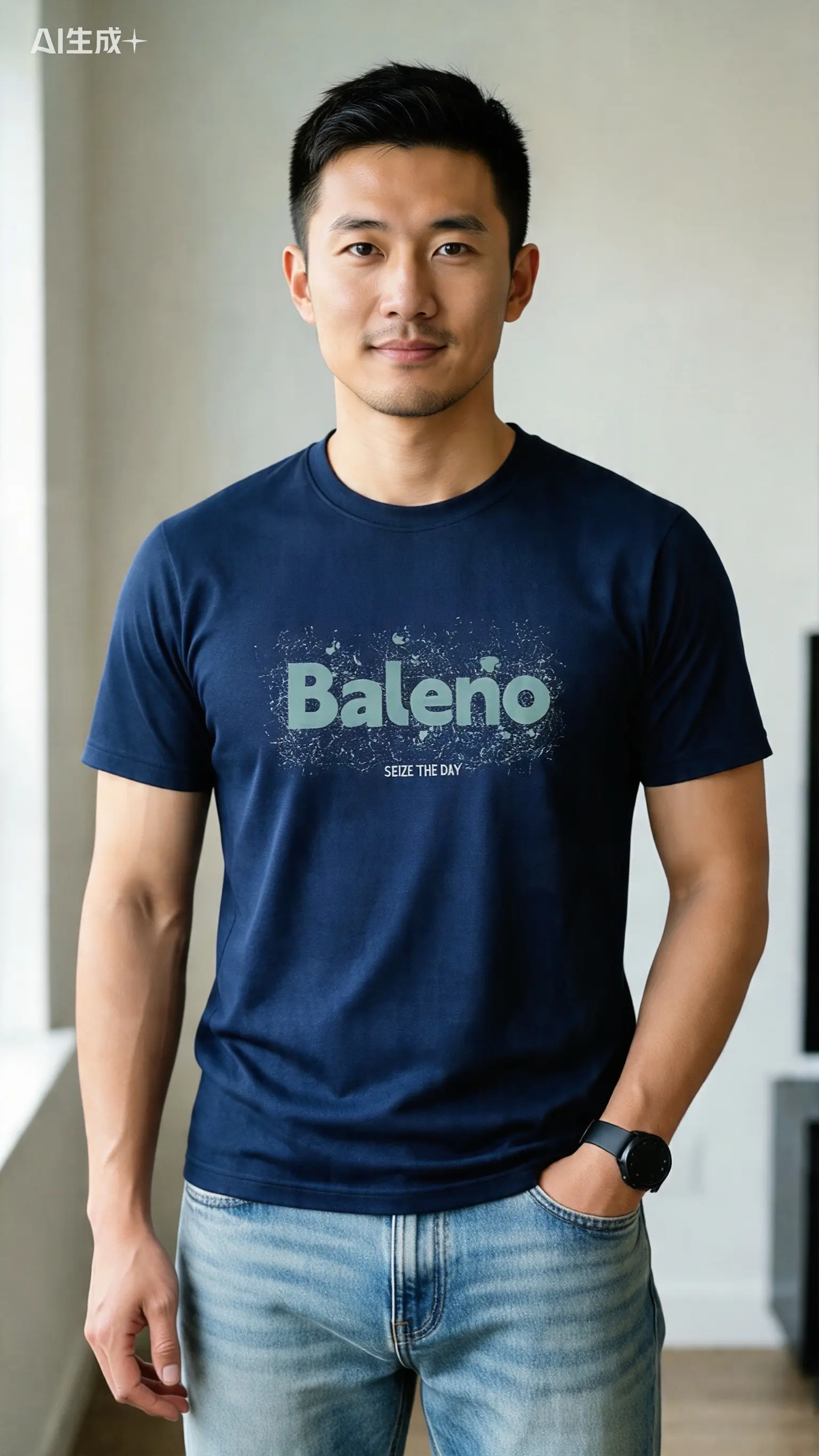 藏青色纯棉短袖T恤男款