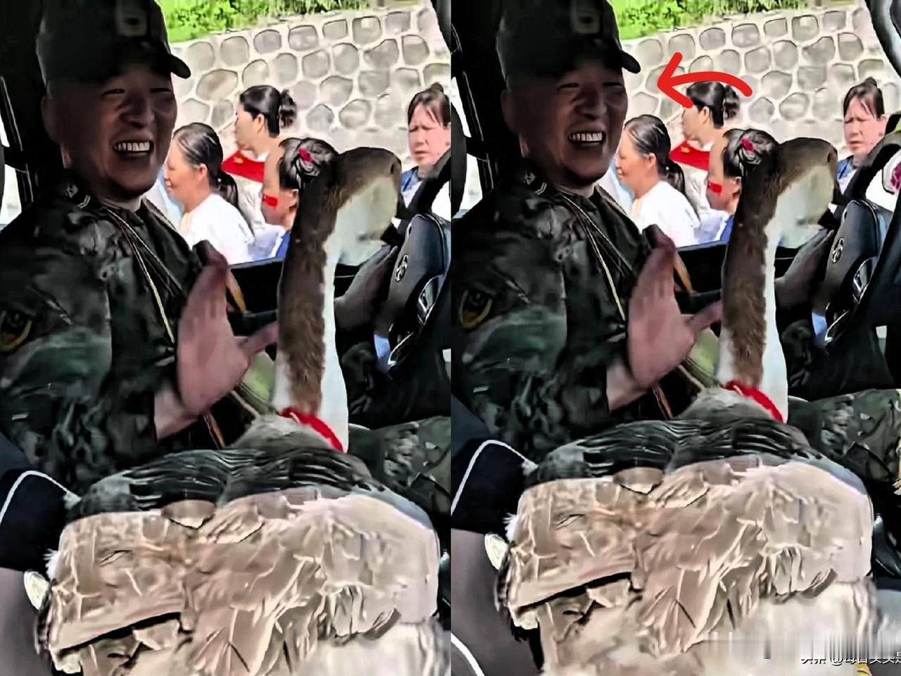一只大鹅，把解放军哥哥逗得哈哈大笑，我也跟着乐了半天。

广西人民太热情，送吃送