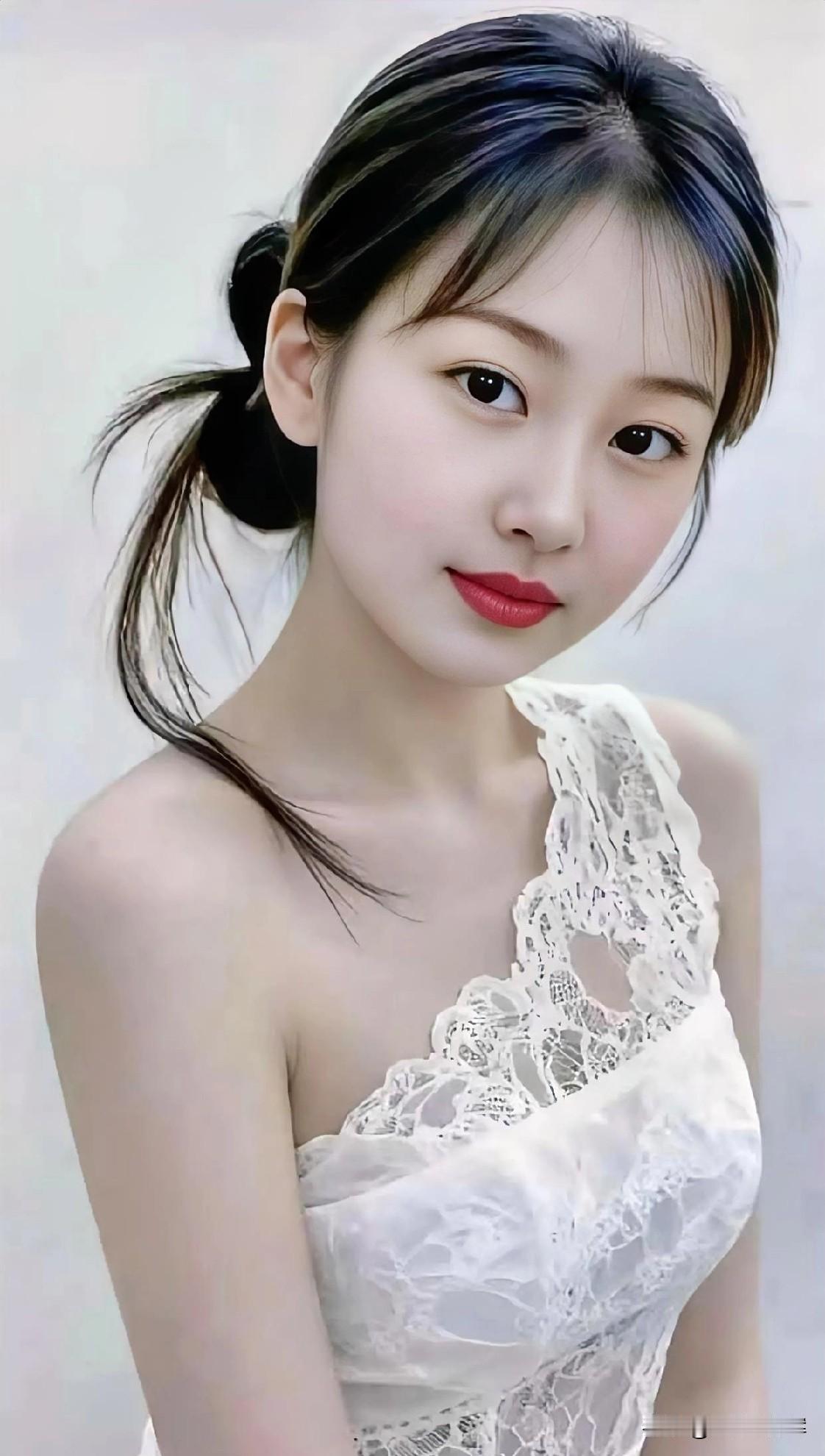 白纱织就纯净，

蕾丝吻过肩头。

发梢挽住微光，

眼波漾开温柔。

不逐浮世