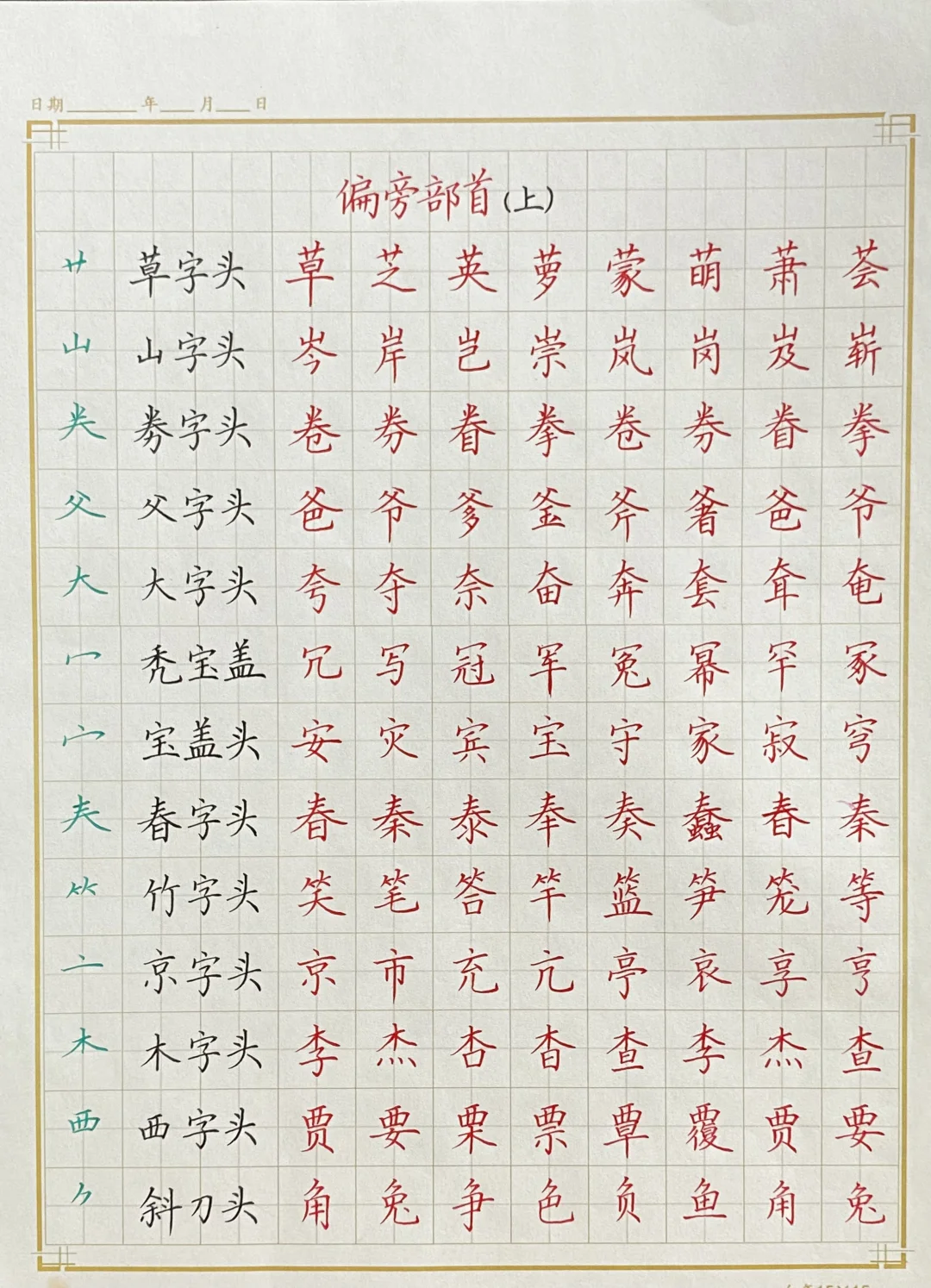 偏旁上下包围以及例字～