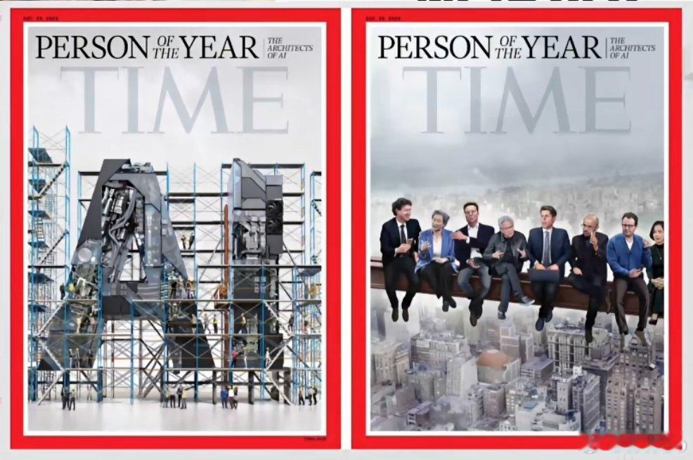 对比1932年，建筑工人们坐在摩天大楼钢筋上的照片，2025年把建筑工人换成了A