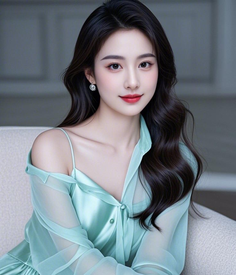 上联：云鬓轻垂肩泻玉
下联：翠裳半褪靥凝脂