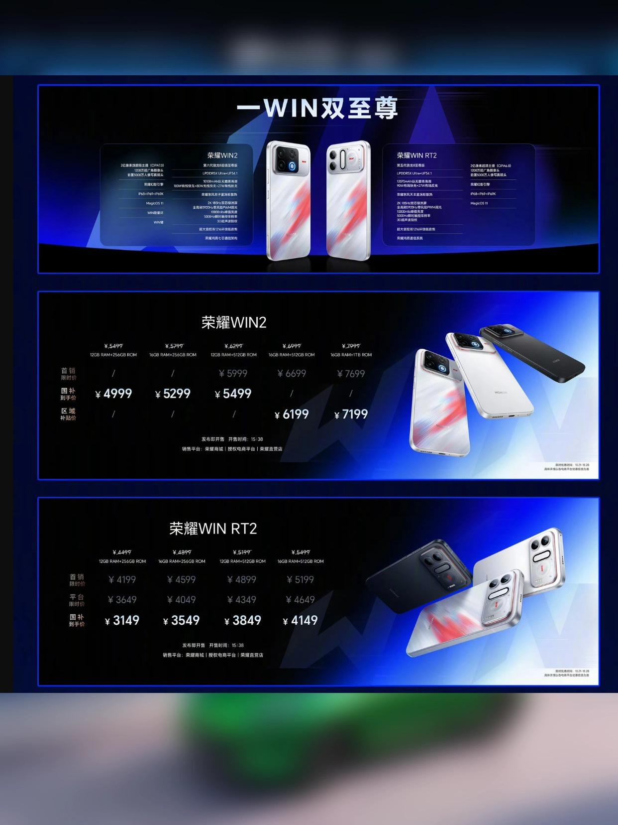 荣耀Win2价格公布。guo补后，4999起售。顶配16+1TB是7199元。这