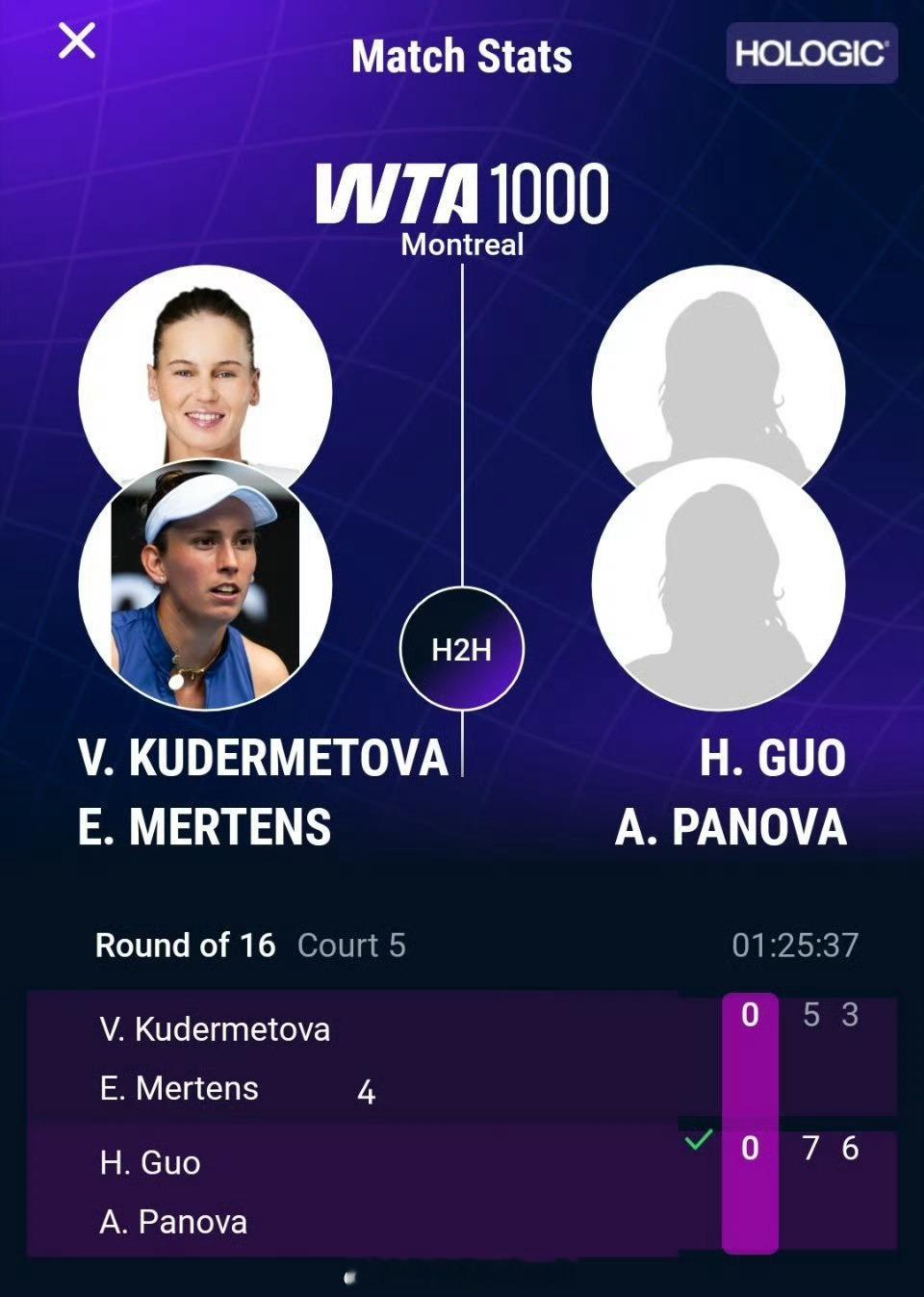 WTA1000 蒙特利尔站女双第二轮，郭涵煜/帕诺娃7-5/6-3挑落4号种子库