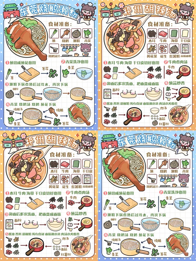 手绘食谱🍲｜中华特色美食-胡辣汤➕烧鹅濑粉