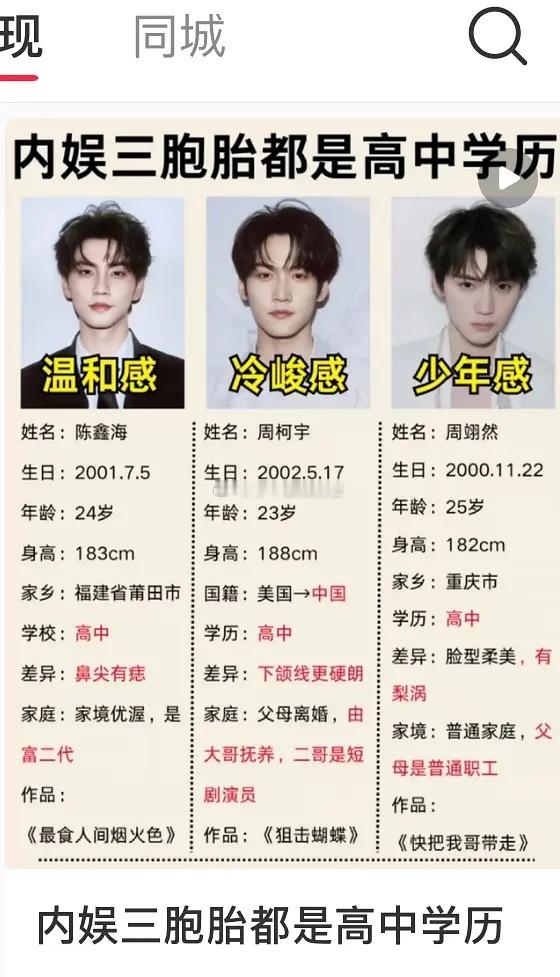 内娱三胞胎都是高中学历就这样捆绑起来了👀 