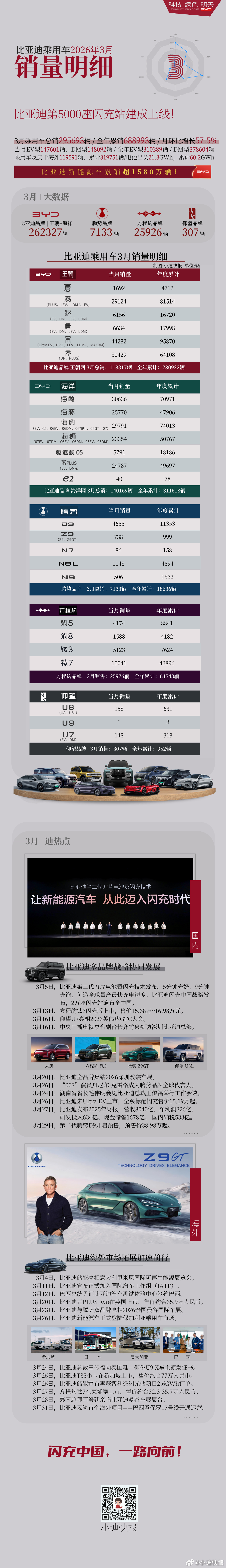 比亚迪乘用车2026年3月销量明细3月比亚迪乘用车累计销售295693辆比亚迪王