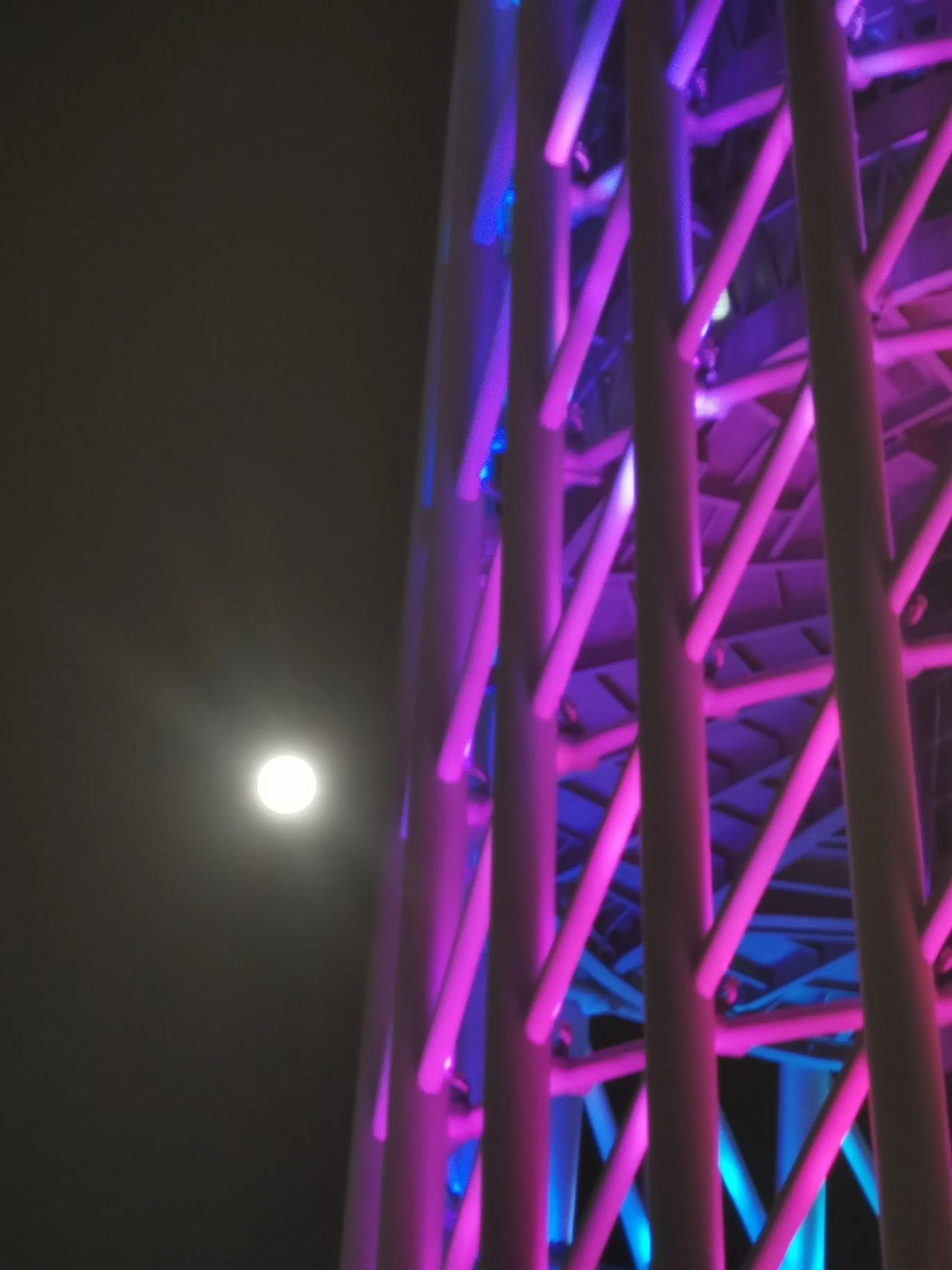 今晚特别去珠江边的广州塔下拍了超级大月亮🌙，好看吗？月亮