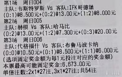 贪总足球：2串：004+005004 瑞超 韦斯特罗vs哥德堡负 0-1 0-2
